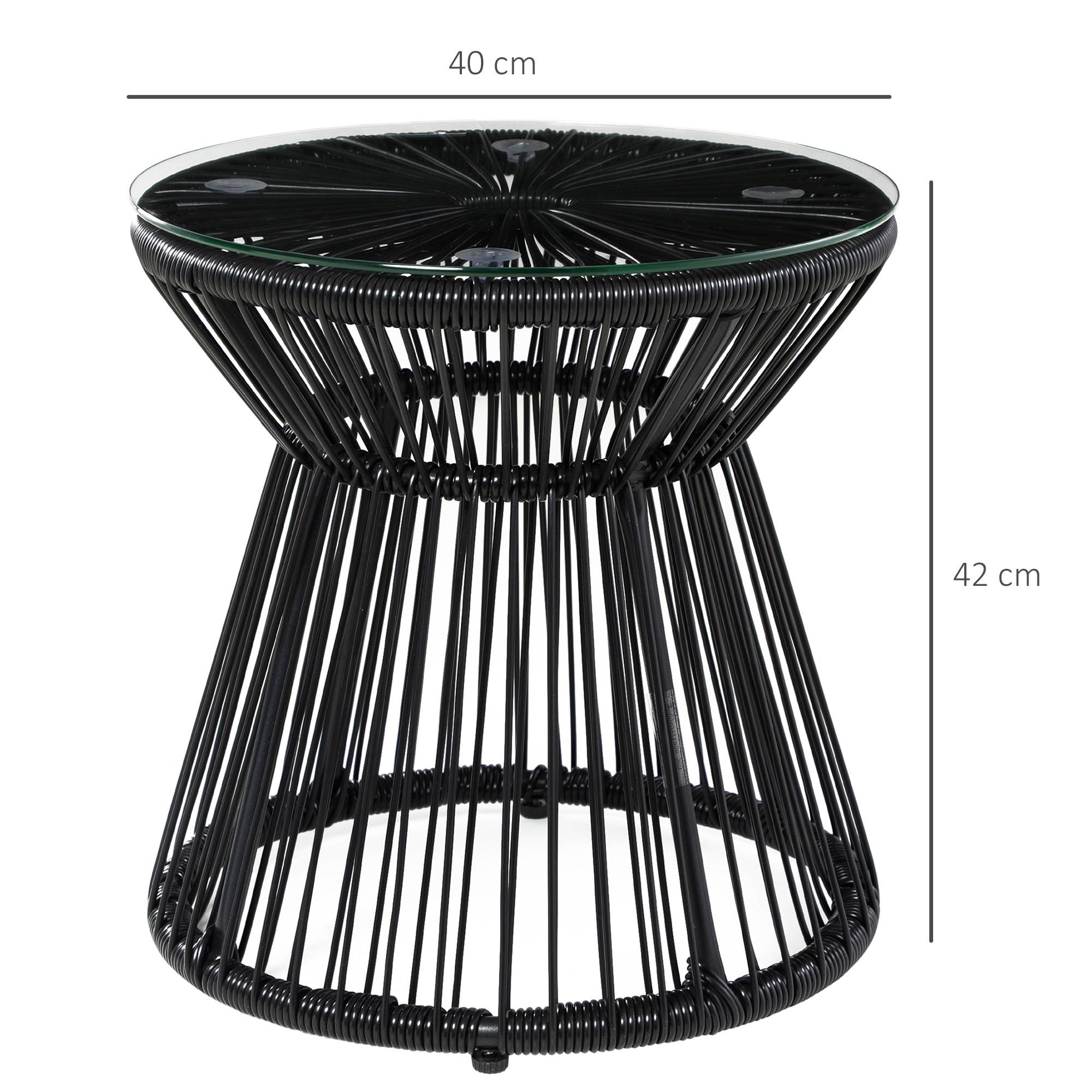 Sans Marque - Table de jardin ronde en résine tressée imitation rotin table de bistrot métal plateau verre trempé Ø 40 x 42 cm noir - Image 5