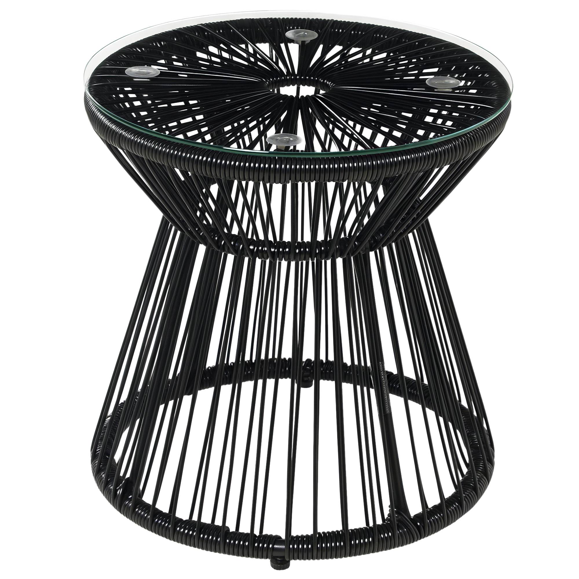 Sans Marque - Table de jardin ronde en résine tressée imitation rotin table de bistrot métal plateau verre trempé Ø 40 x 42 cm noir - Image 1