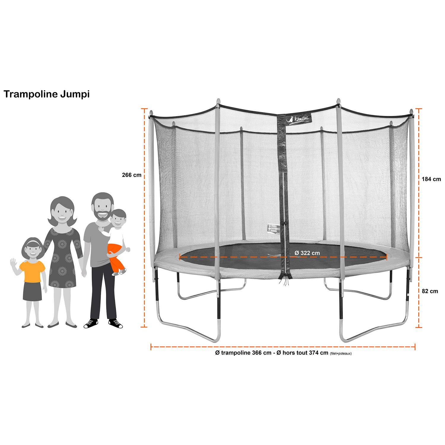 Kangui - Trampoline jardin Ø 360 cm + échelle + kit d'ancrage - JUMPI 360 - Noir/Vert Kangui - Imagen 4