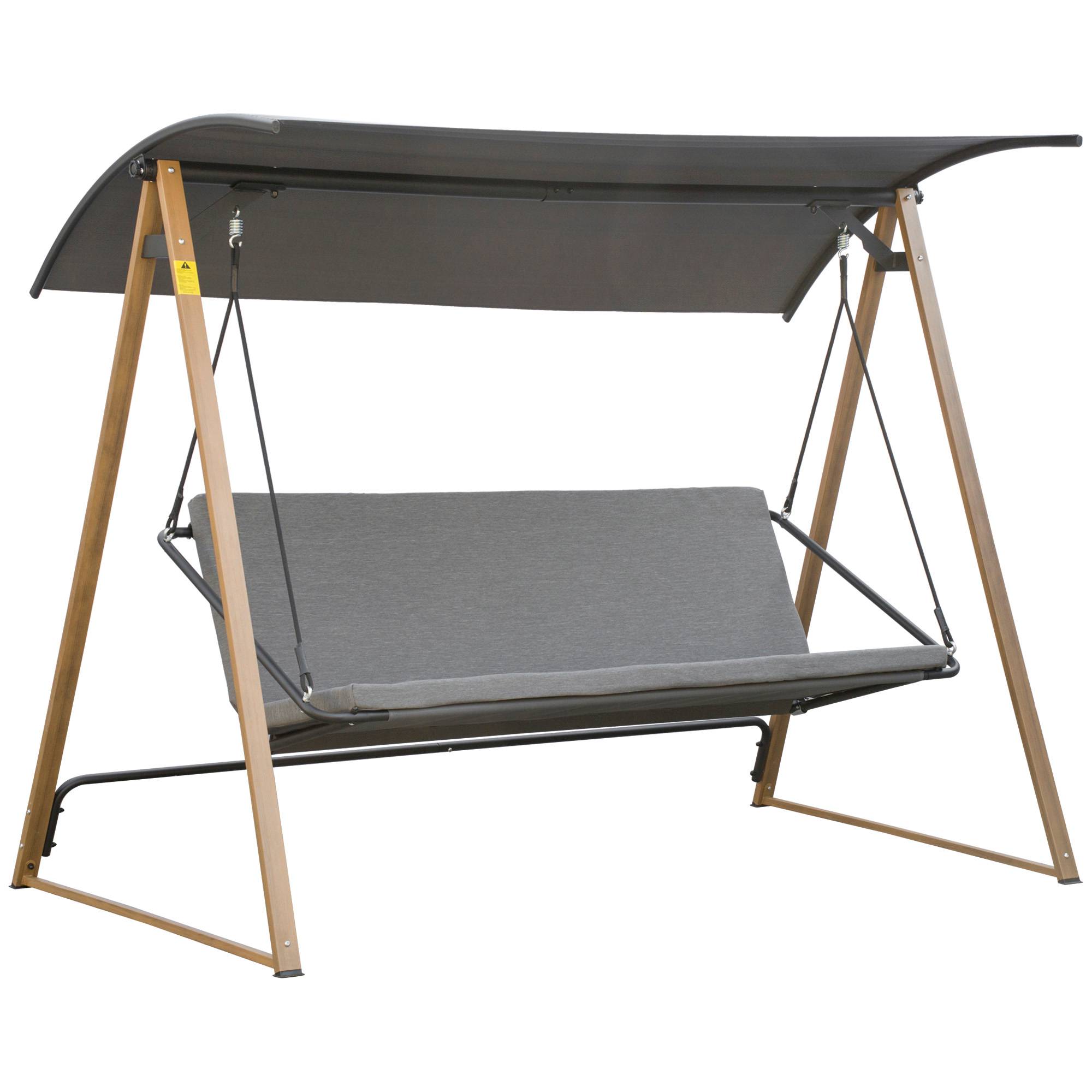 Outsunny - Balancelle de jardin 3 places design contemporain auvent réglable textilène polyester gris acier aspect bois - Outsunny - Imagen 1
