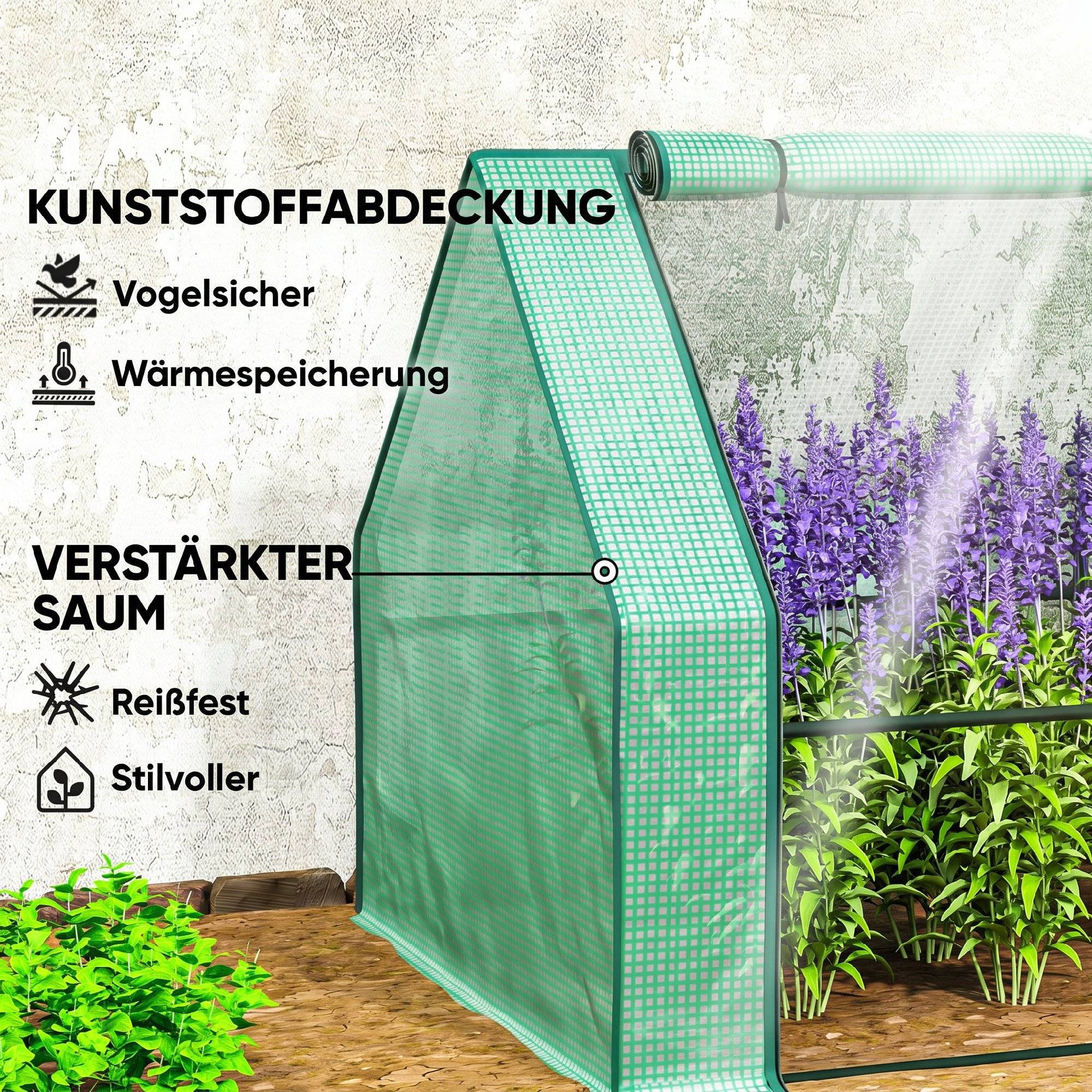 ComfortXL - Serre tunnel basse en acier et PE 360 x 90 x 90 cm verte avec 4 portes zippées pour potager et terrasse - Image 4