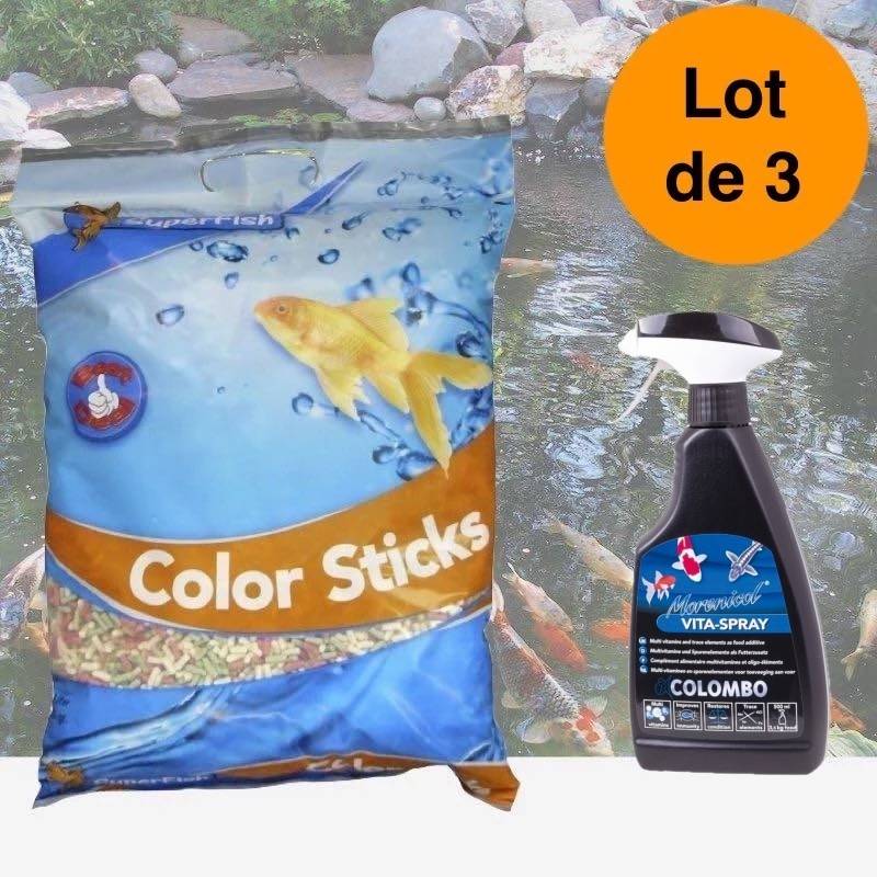 Superfish - Pack Nourriture Koï 45 L Mix en Sticks + Spray Soin Bassin