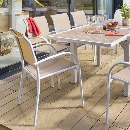 Hesperide - Fauteuil de jardin empilable "Piazza" lin & blanc en aluminium traité époxy Hespéride - Image 1