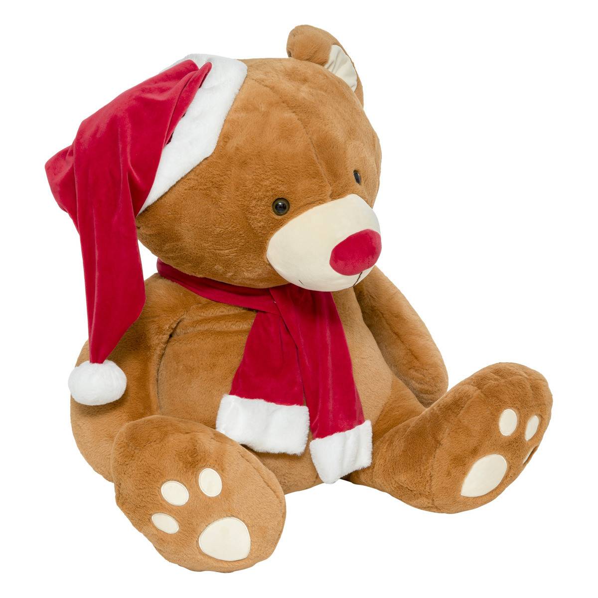 Fééric Lights & Christmas - Déco Noël Peluche Ours géant avec bonnet et écharpe rouge H 100 cm