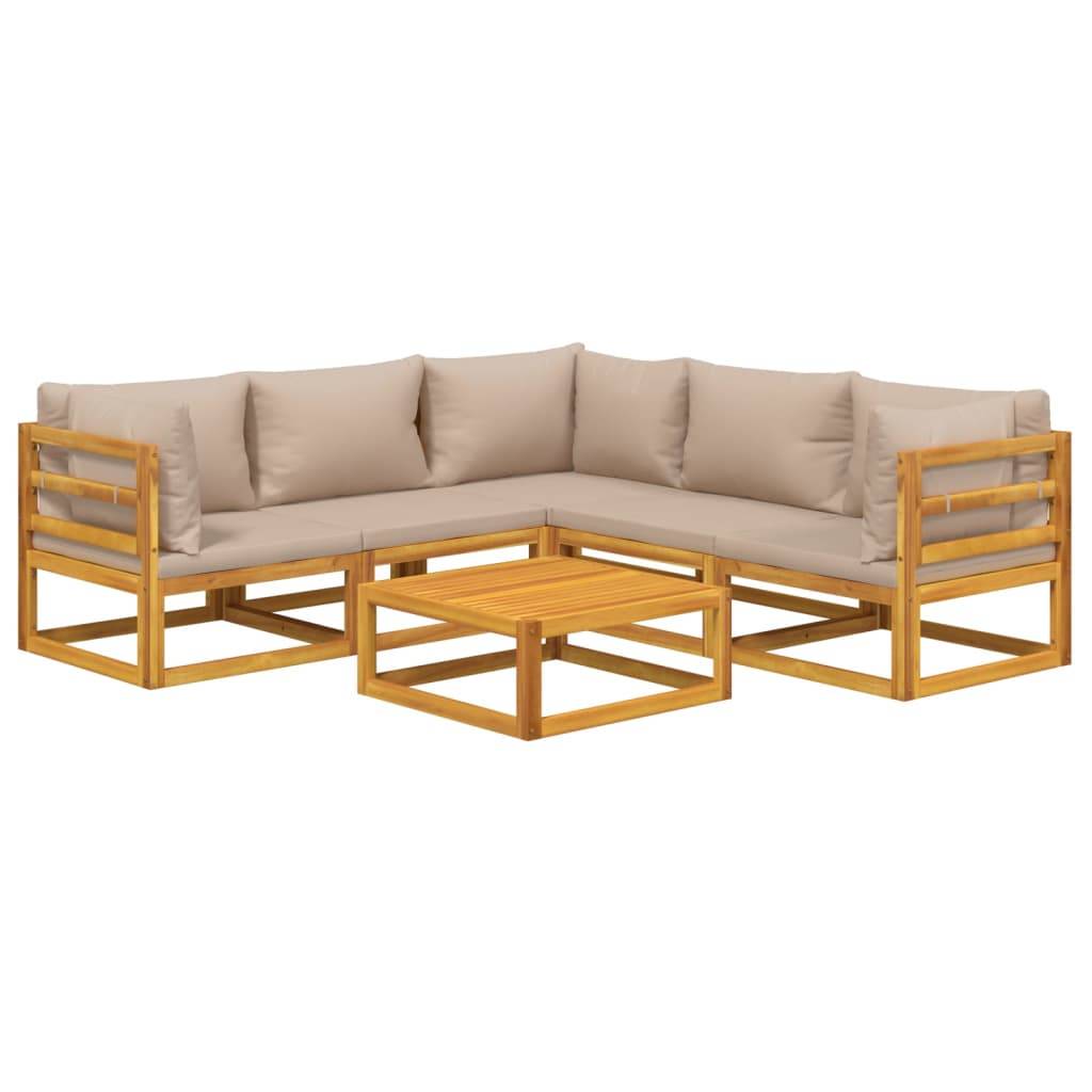Helloshop26 - Salon de jardin meuble d'extérieur ensemble de mobilier 6 pièces avec coussins taupe bois massif - Imagen 1