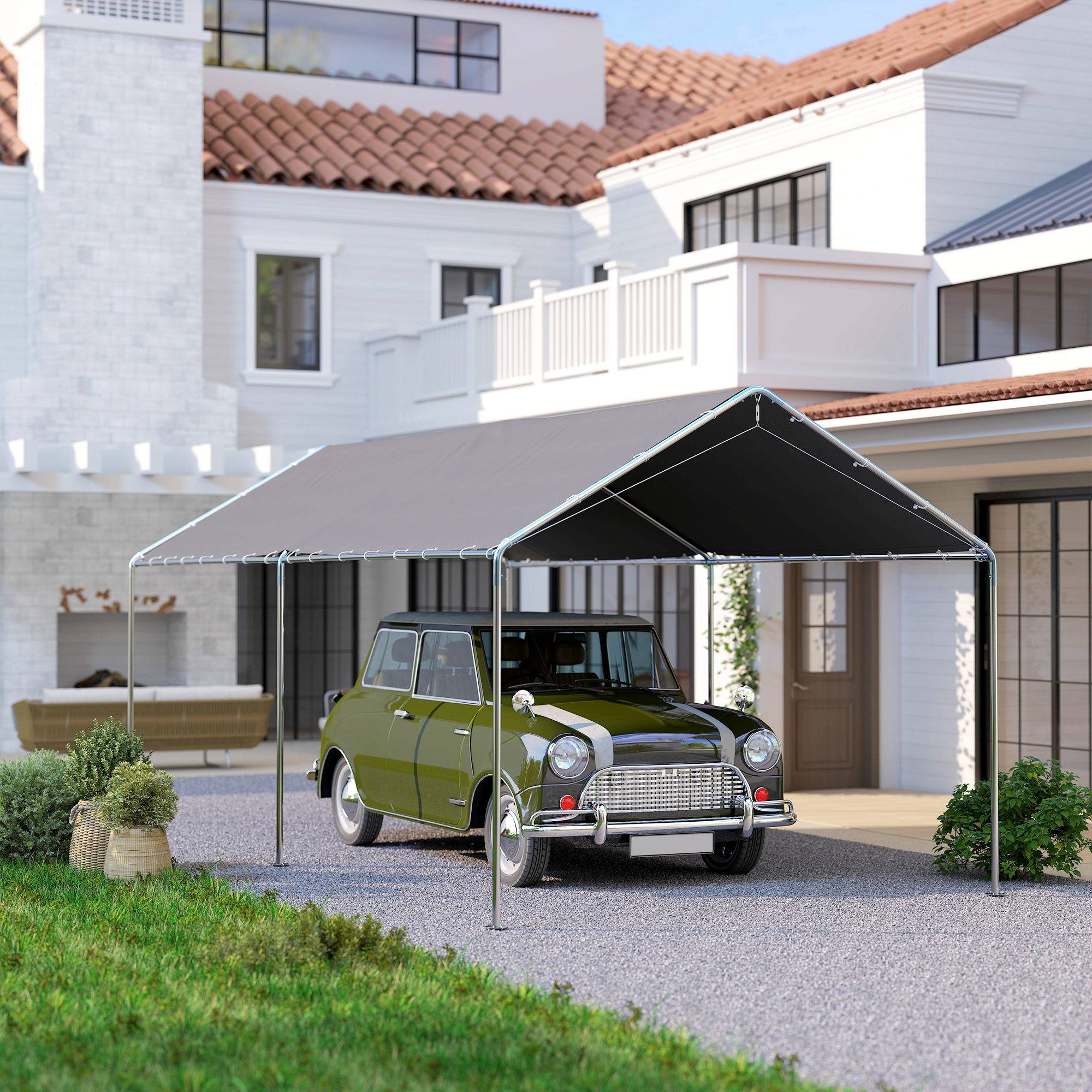 Abri de jardin ouvert acier galvanisé gris 595 x 290 x 260 cm - PANGIVO - Image 10