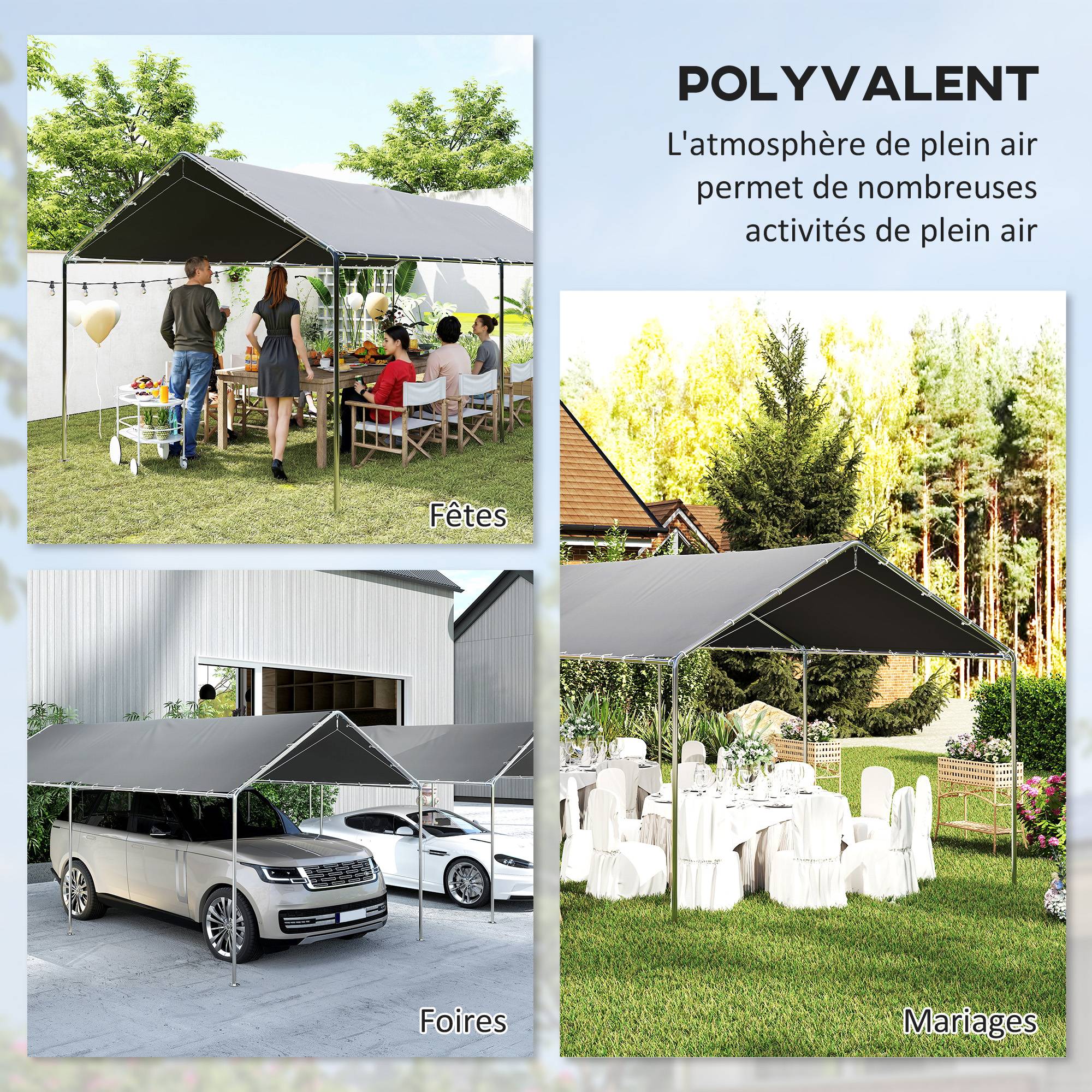 Abri de jardin ouvert acier galvanisé gris 595 x 290 x 260 cm - PANGIVO - Image 9