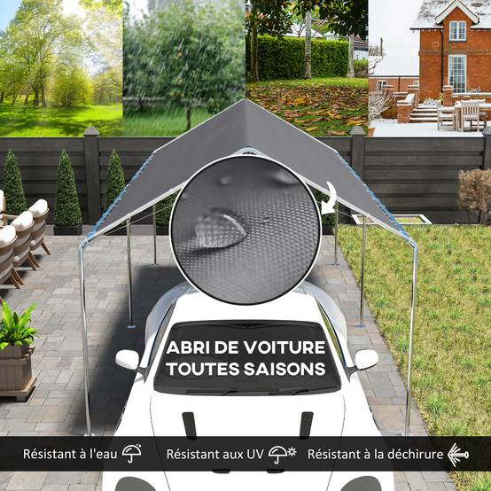 Abri de jardin ouvert acier galvanisé gris 595 x 290 x 260 cm - PANGIVO - Image 6