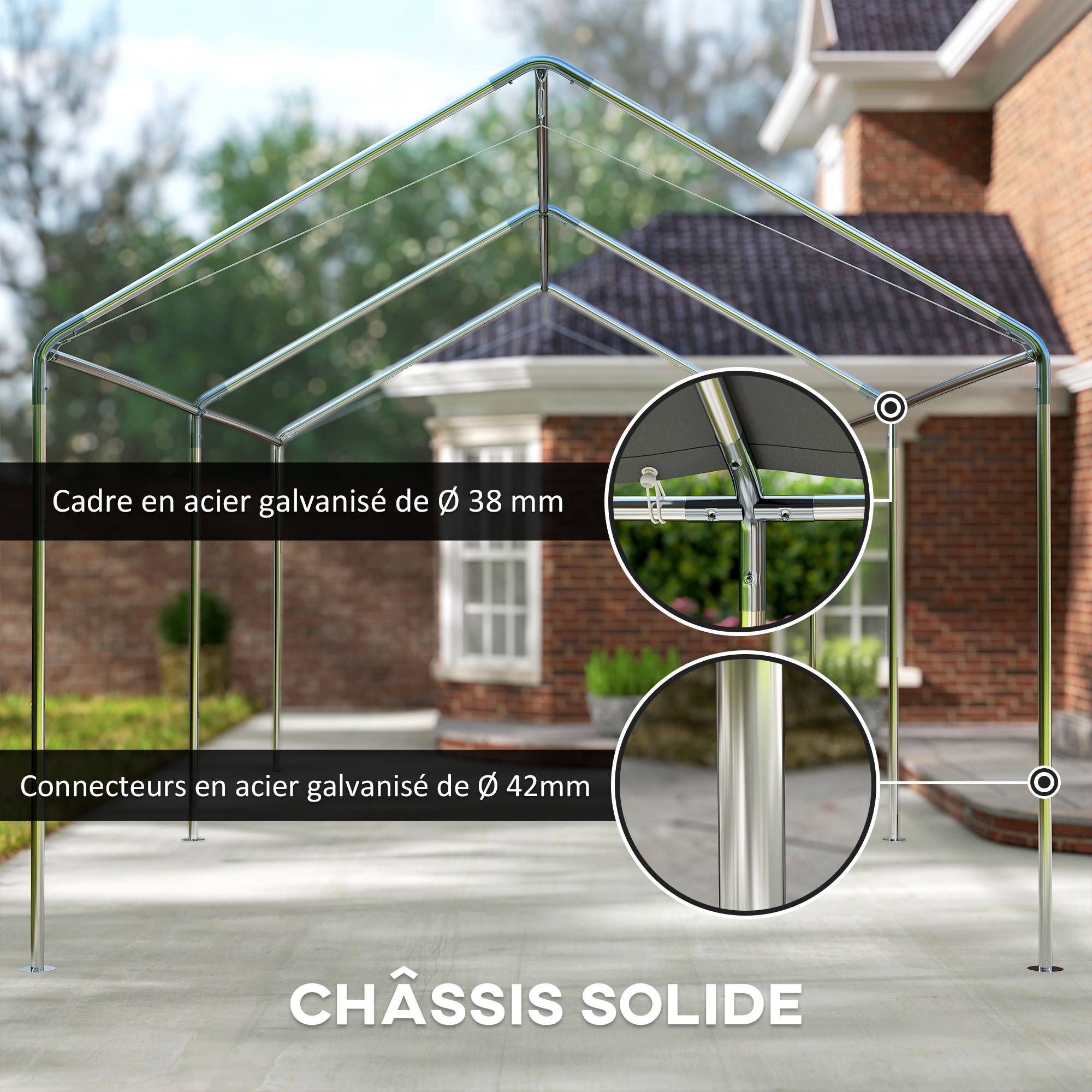 Abri de jardin ouvert acier galvanisé gris 595 x 290 x 260 cm - PANGIVO - Image 7