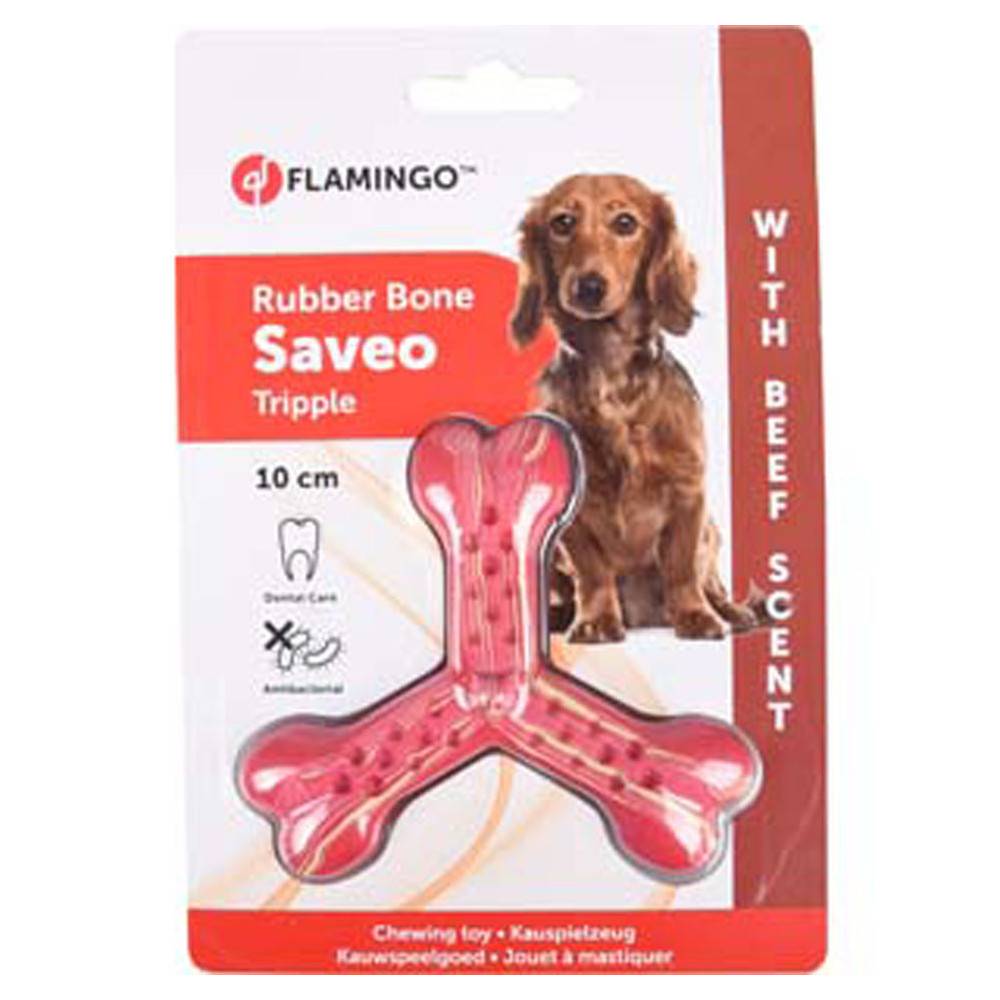Flamingo - Jouet 10 cm pour chien Saveo os triple parfum boeuf caoutchouc - Imagen 2