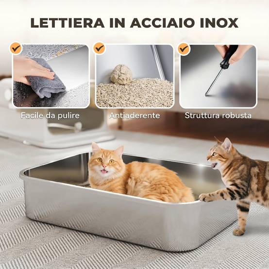 Litière fermée acier inox 52L avec couvercle rabattable, double porte, pelle, blanc - Image 6