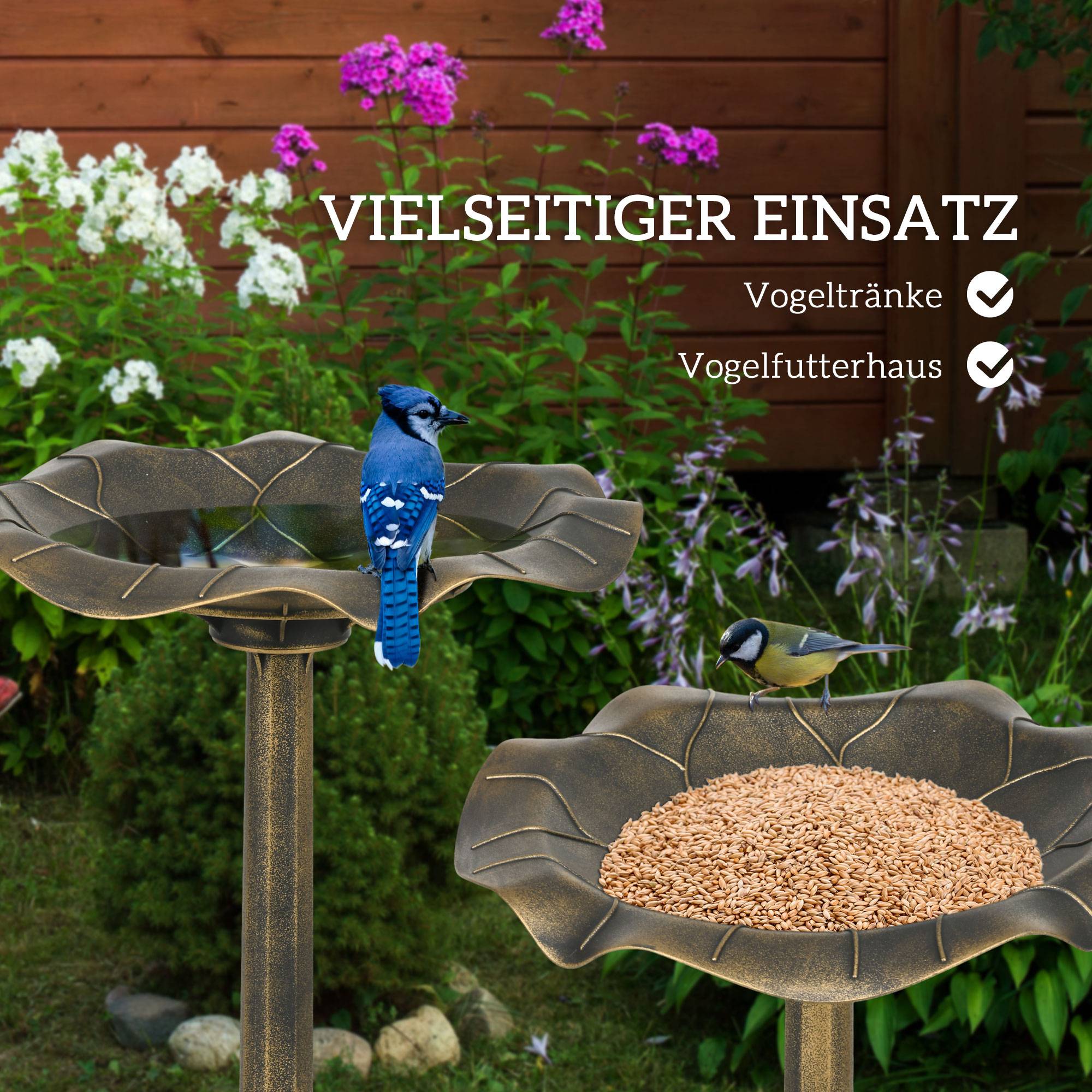 ComfortXL - Abreuvoir oiseaux plastique jardin mangeoire bain extérieur 50x71cm bronze - ComfortXL Outdoor Living - Image 4