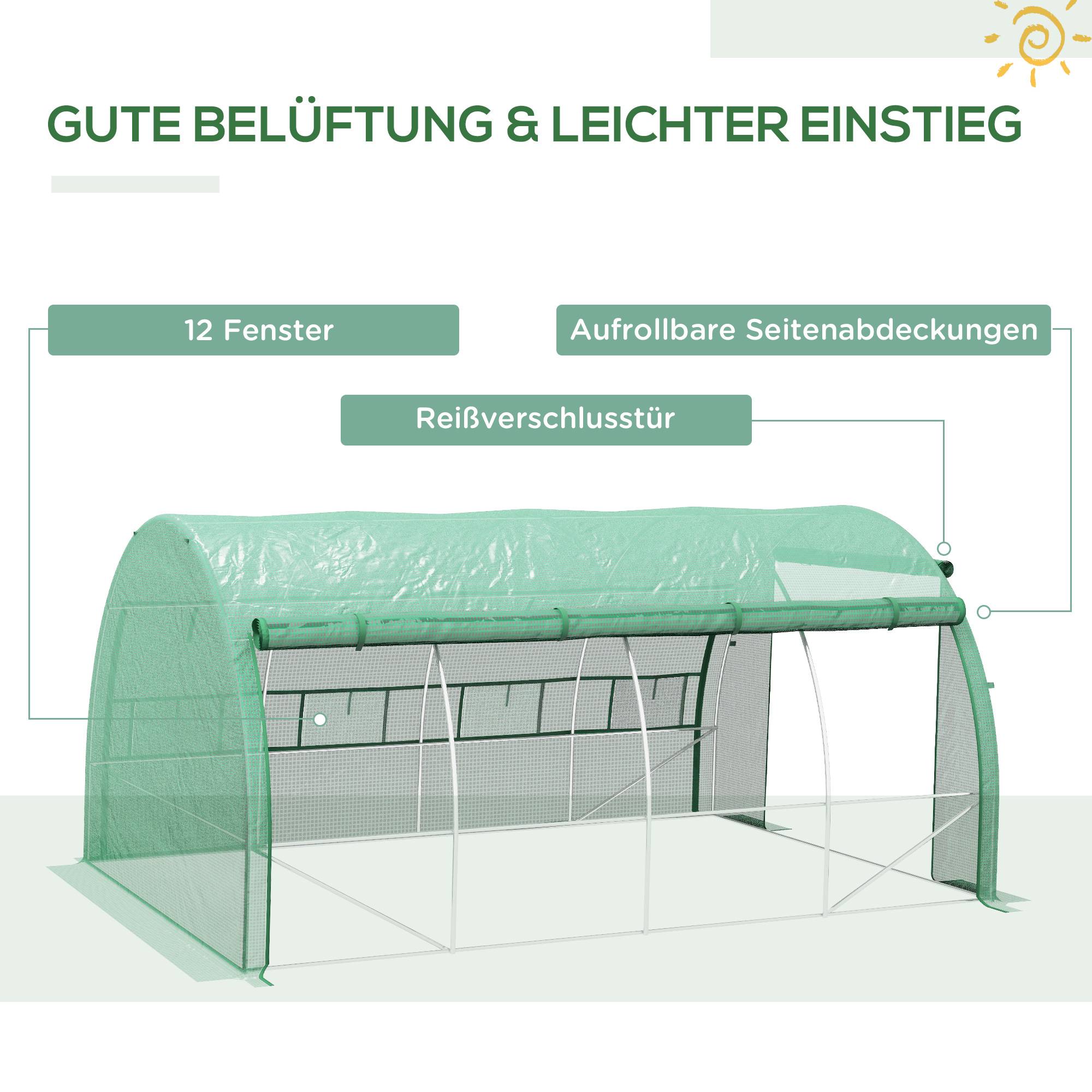 Serre Tunnel Jardin Acier Galvanisé 12m² Protection Plantes Fenêtres 397x300x200cm Vert - ComfortXL Outdoor Living - Image 5
