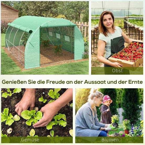 Serre Tunnel Jardin Acier Galvanisé 12m² Protection Plantes Fenêtres 397x300x200cm Vert - ComfortXL Outdoor Living - Image 3