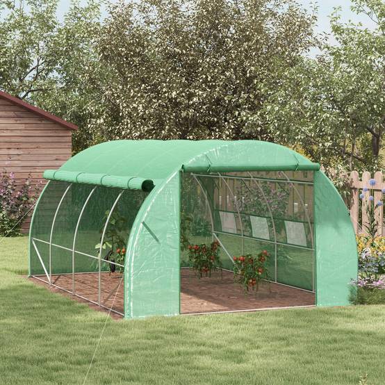 Serre Tunnel Jardin Acier Galvanisé 12m² Protection Plantes Fenêtres 397x300x200cm Vert - ComfortXL Outdoor Living - Image 1