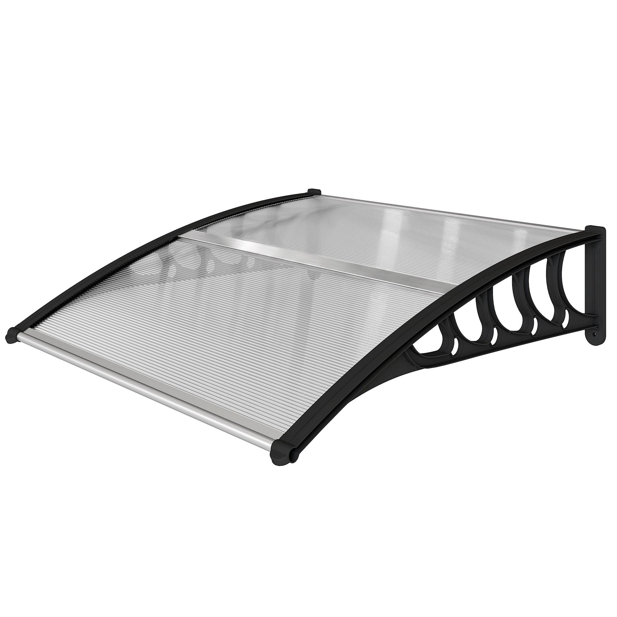 Auvent pour porte/fenêtre, résistant, transparent, barres alu/polycarbonate, 103x96,5x27 cm, noir - Image 2