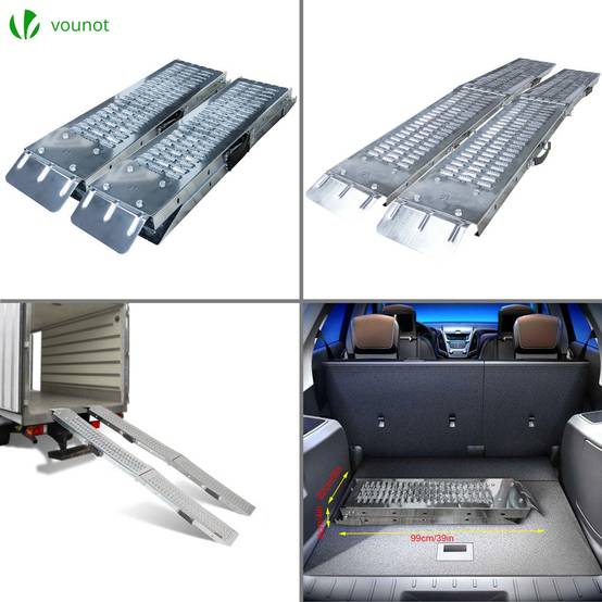 Vounot - Lot de 2 Rampe de chargement pliable 180cm en acier galvanisé - 400kg max - Rampe d'accès antidérapante avec poignée - VOUNOT® - Image 2