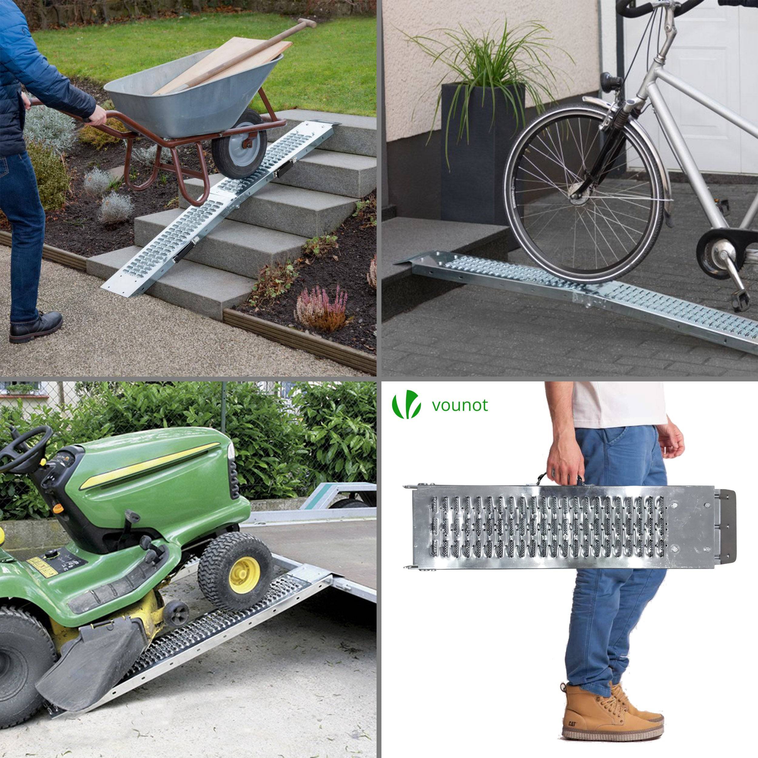 Vounot - Lot de 2 Rampe de chargement pliable 180cm en acier galvanisé - 400kg max - Rampe d'accès antidérapante avec poignée - VOUNOT® - Image 4