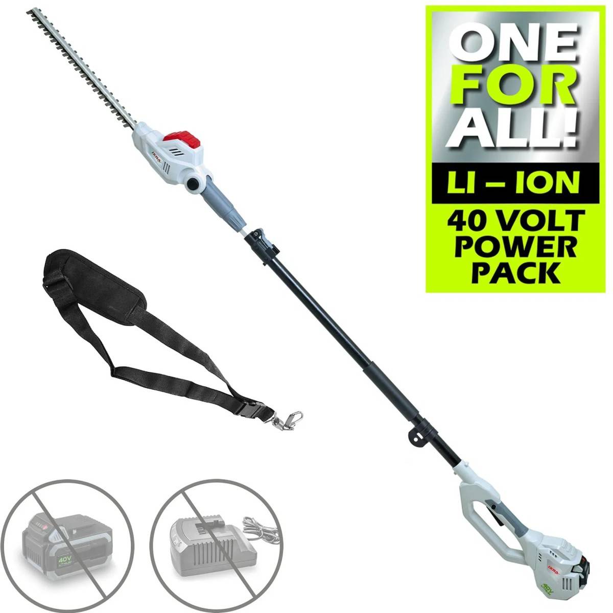 Taille Haie sur perche télescopique 40V - Lame de 43cm -Batterie Lithium 2,5Ah + Chargeur Led 40V - Sangle d'épaule IKRA - Image 8