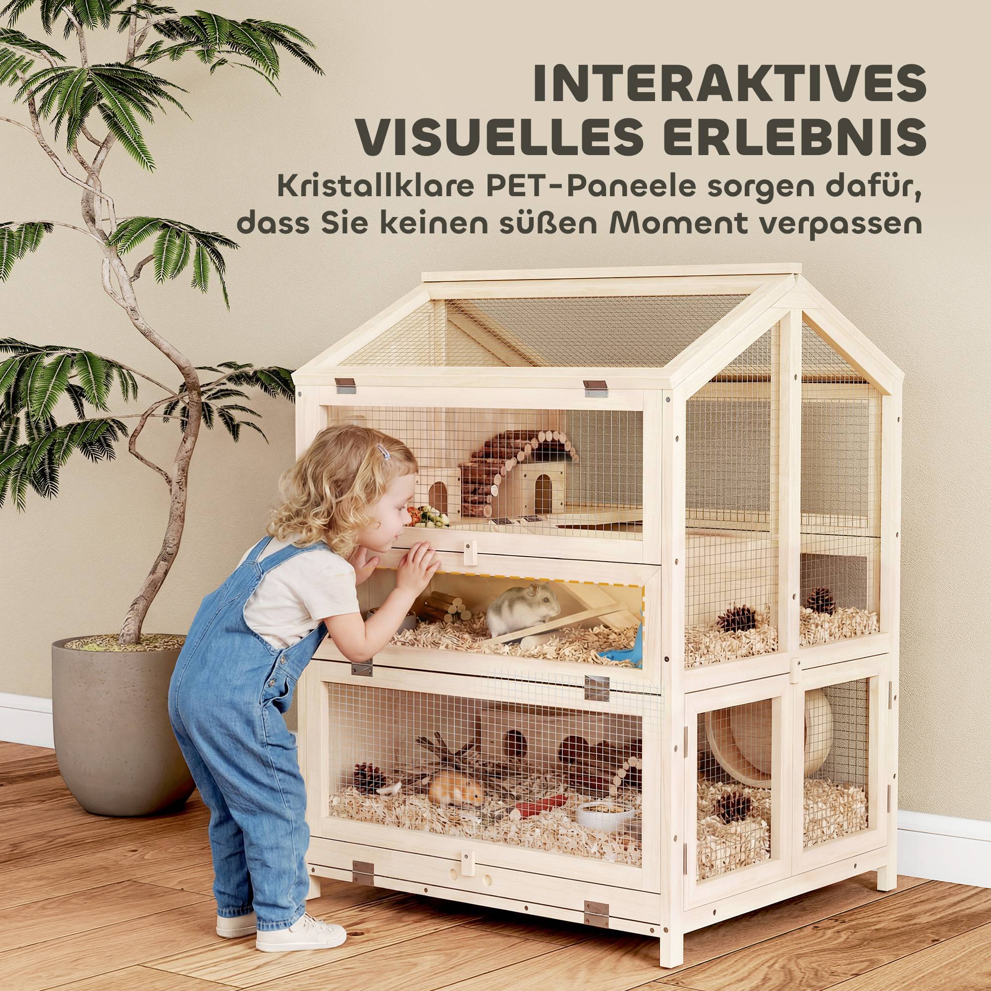 Cage pour rongeurs bois naturel 68 x 61.5 x 90 cm - PANGIVO - Image 10