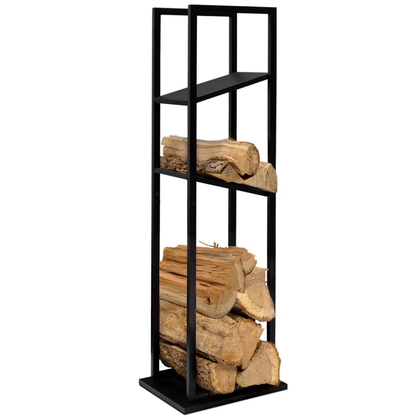 Range bûches vertical acier noir avec 2 étagères H.112 CM pour cheminée - Image 2
