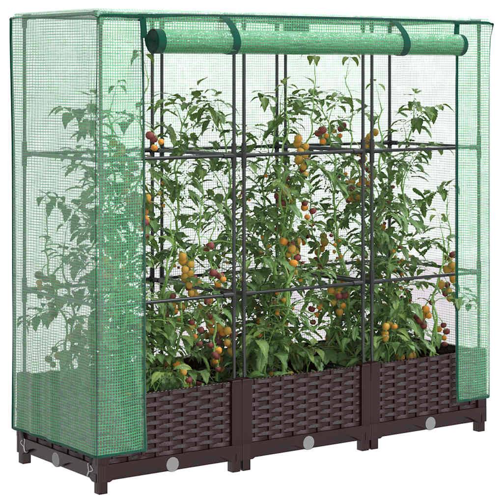 ComfortXL - Carré potager surélevé avec serre aspect rotin pour balcon jardin Brun 120x40cm – ComfortXL Outdoor Living - Image 1