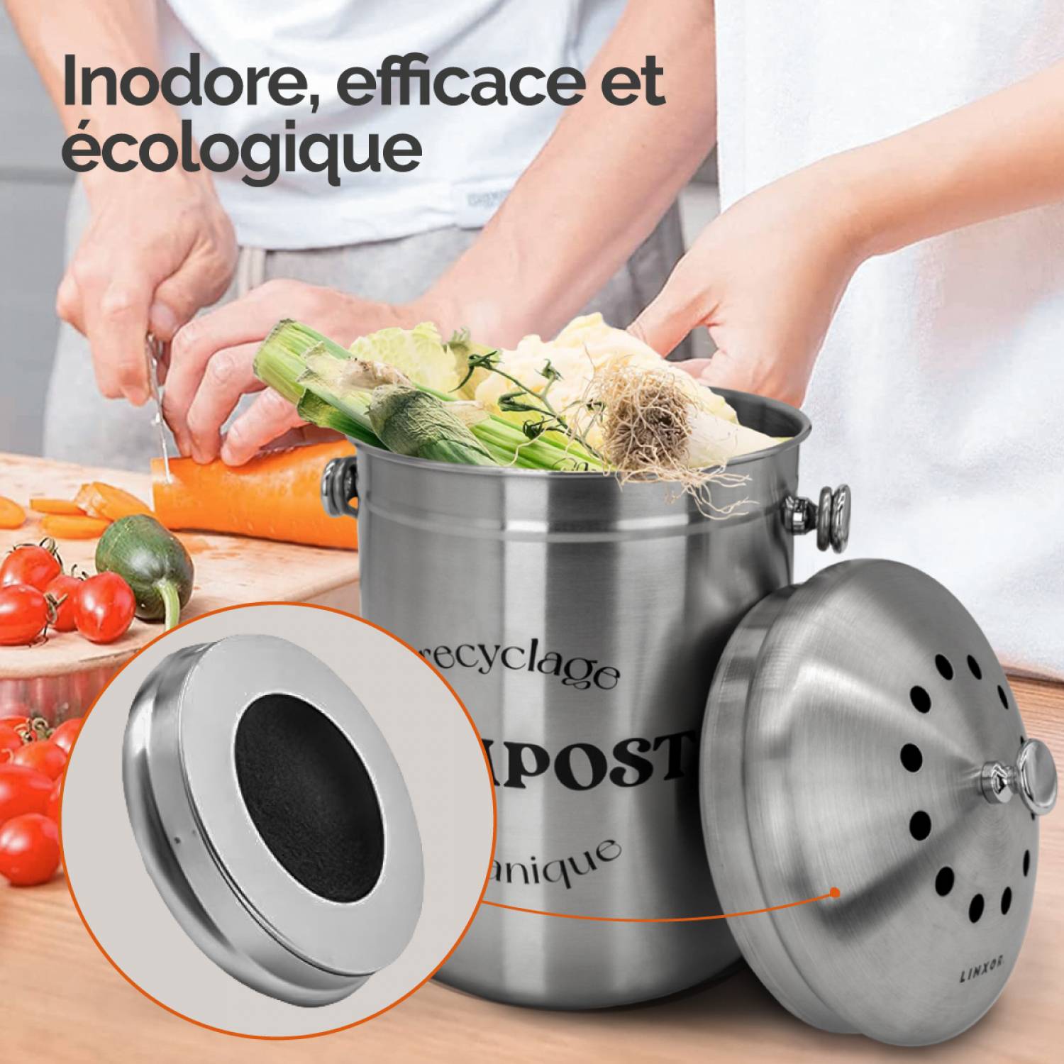 Linxor - Lot de 5 filtres à charbon actif pour composteur, poubelle à compost - Carré - Linxor - Imagen 4