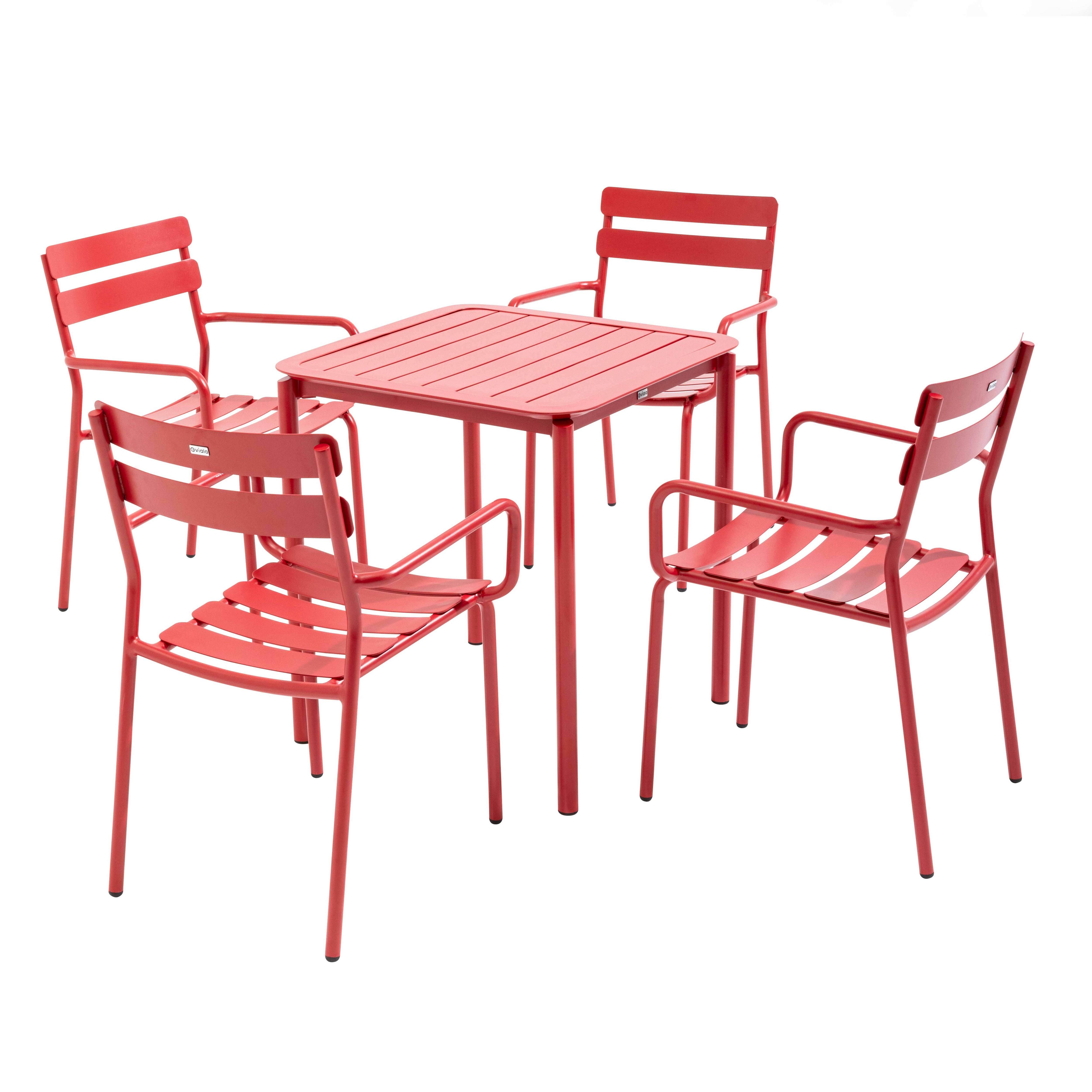 Oviala - Ensemble table de terrasse 70cm et 4 fauteuils rouge foncé Almada - Oviala - Imagen 1