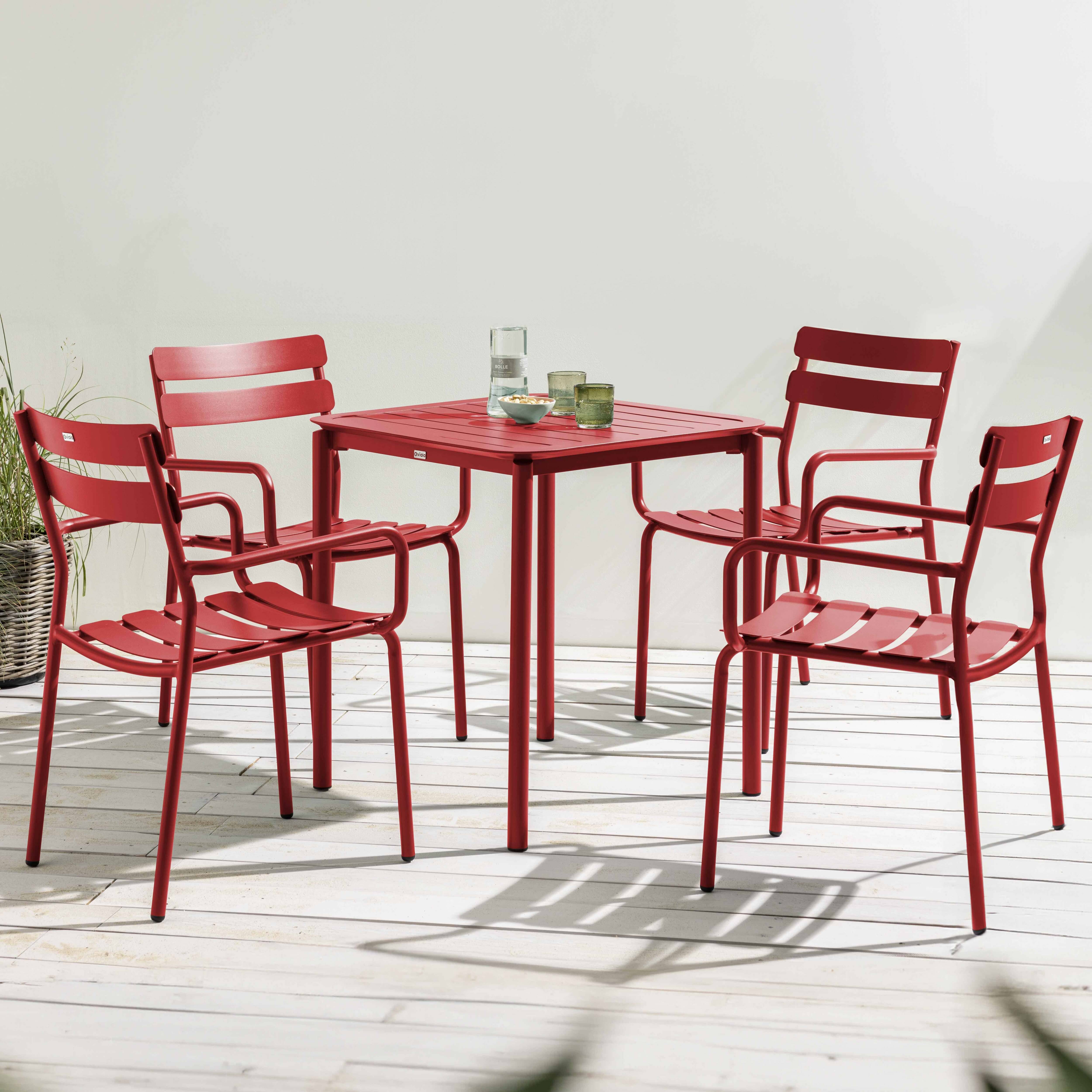 Oviala - Ensemble table de terrasse 70cm et 4 fauteuils rouge foncé Almada - Oviala - Imagen 2