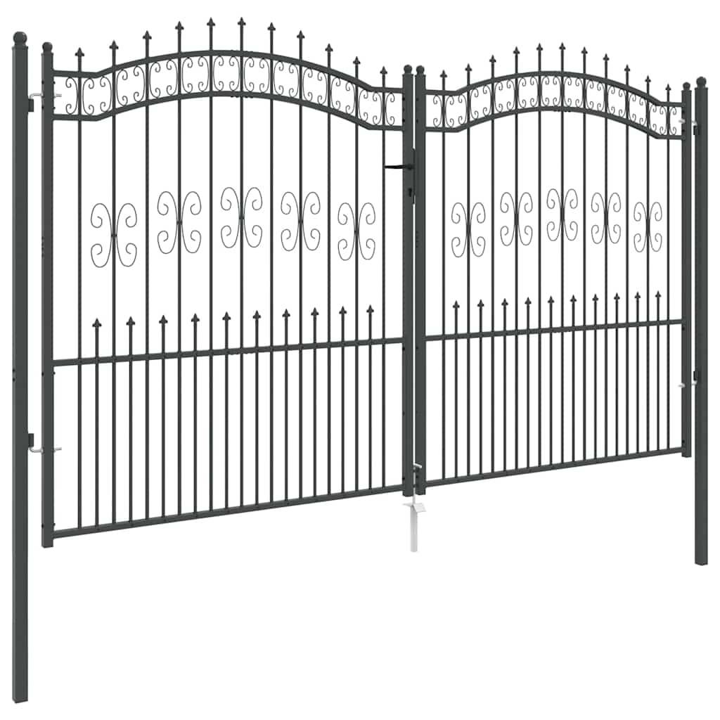 Portail Jardin Double Battant Acier Style Fer Forgé Pointe de Lance 305x223 cm Gris - ComfortXL Outdoor Living - Image 4