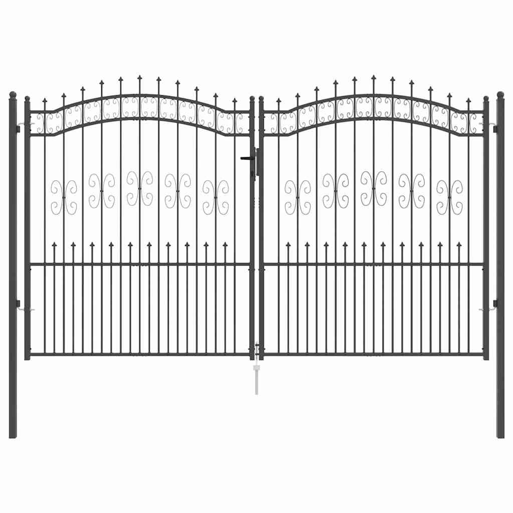 Portail Jardin Double Battant Acier Style Fer Forgé Pointe de Lance 305x223 cm Gris - ComfortXL Outdoor Living - Image 2
