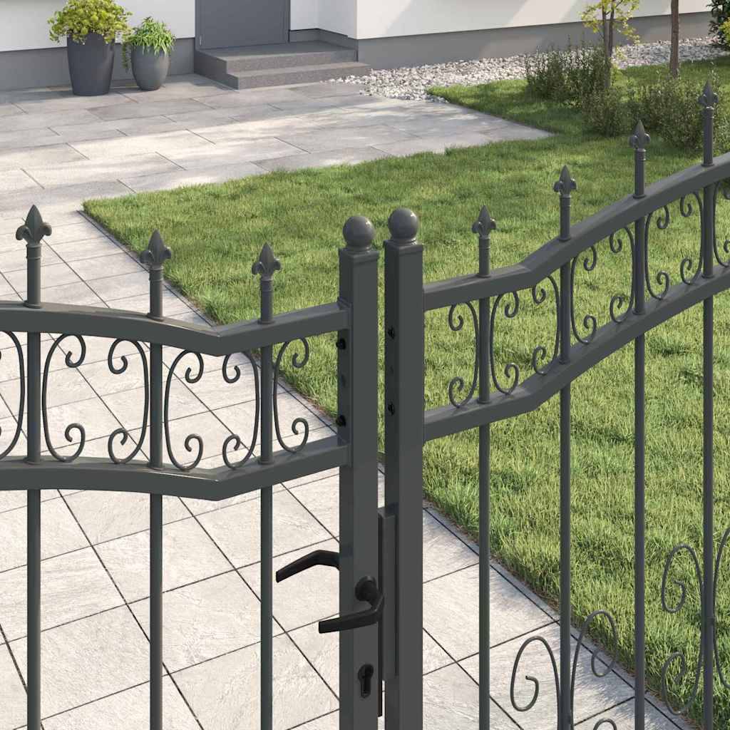 Portail Jardin Double Battant Acier Style Fer Forgé Pointe de Lance 305x223 cm Gris - ComfortXL Outdoor Living - Image 3