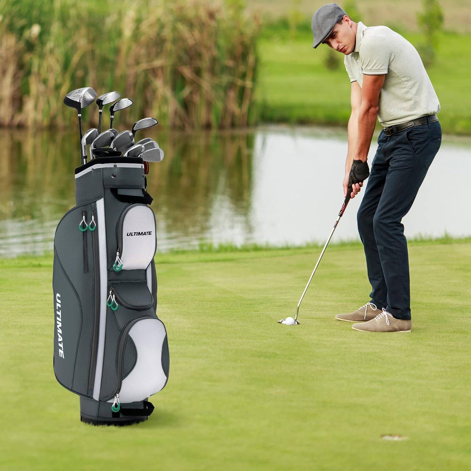 Sac de Golf Chariot Portable pour 14 Clubs avec 7 Poches Zippées et Capuche Anti-Pluie - Image 2