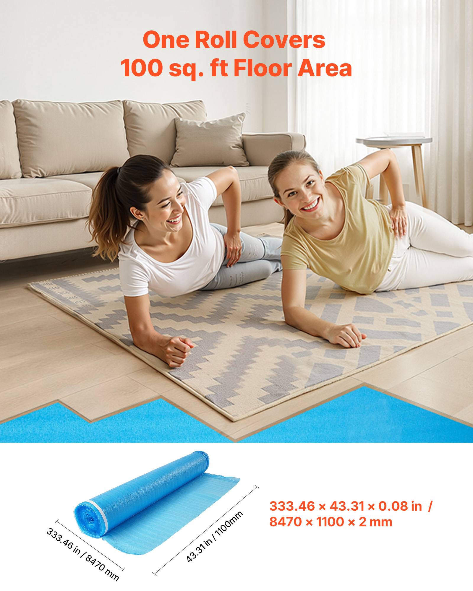 Vevor - VEVOR Sous-couche parquet 6 x 9,3 m², 55,8 m², EPE 2 mm, film PE imperméable, insonorisante, compatible parquets contrecollés et stratifiés. - Image 2