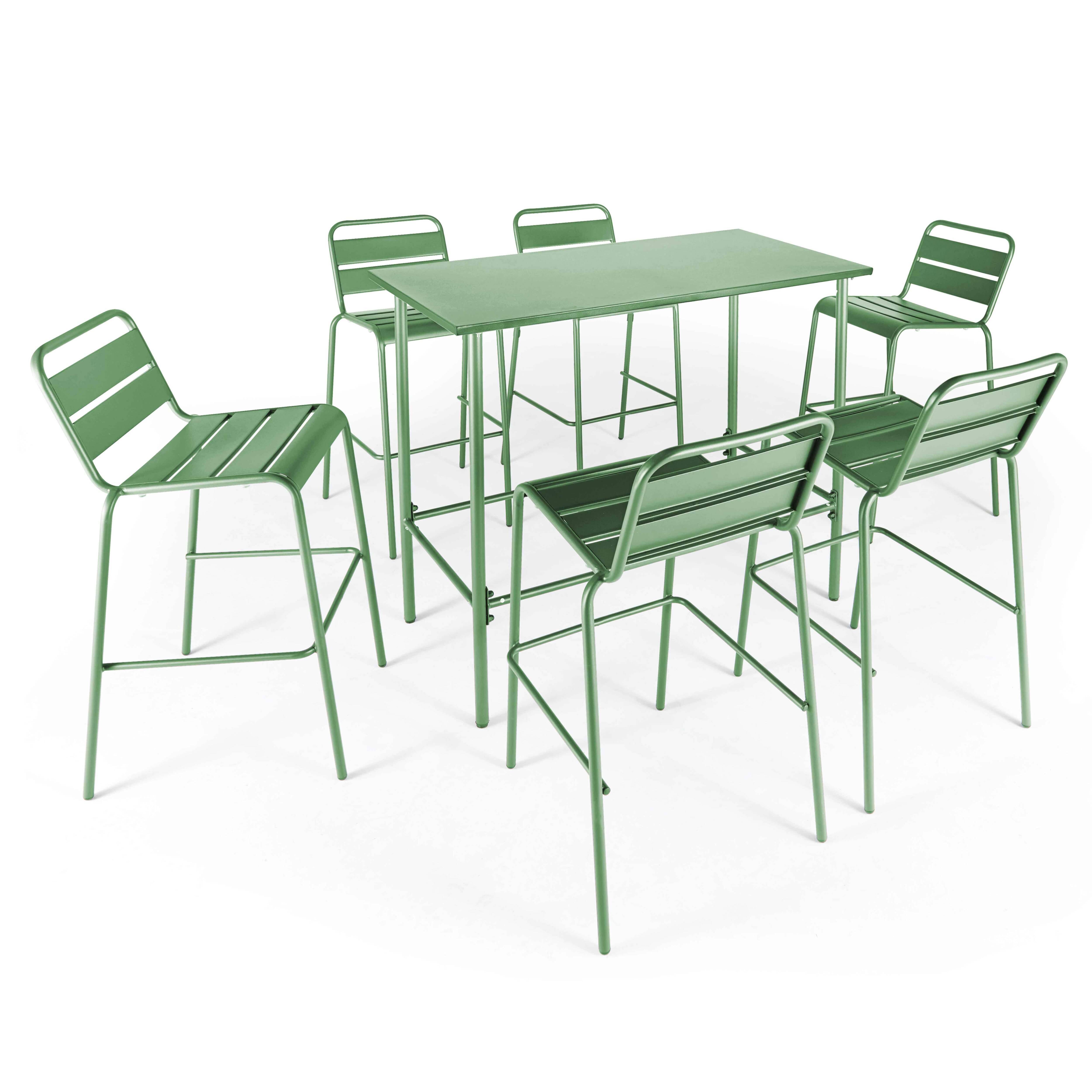 Oviala - Ensemble table haute de jardin et 6 chaises en métal vert cactus Palavas - Oviala - Imagen 1