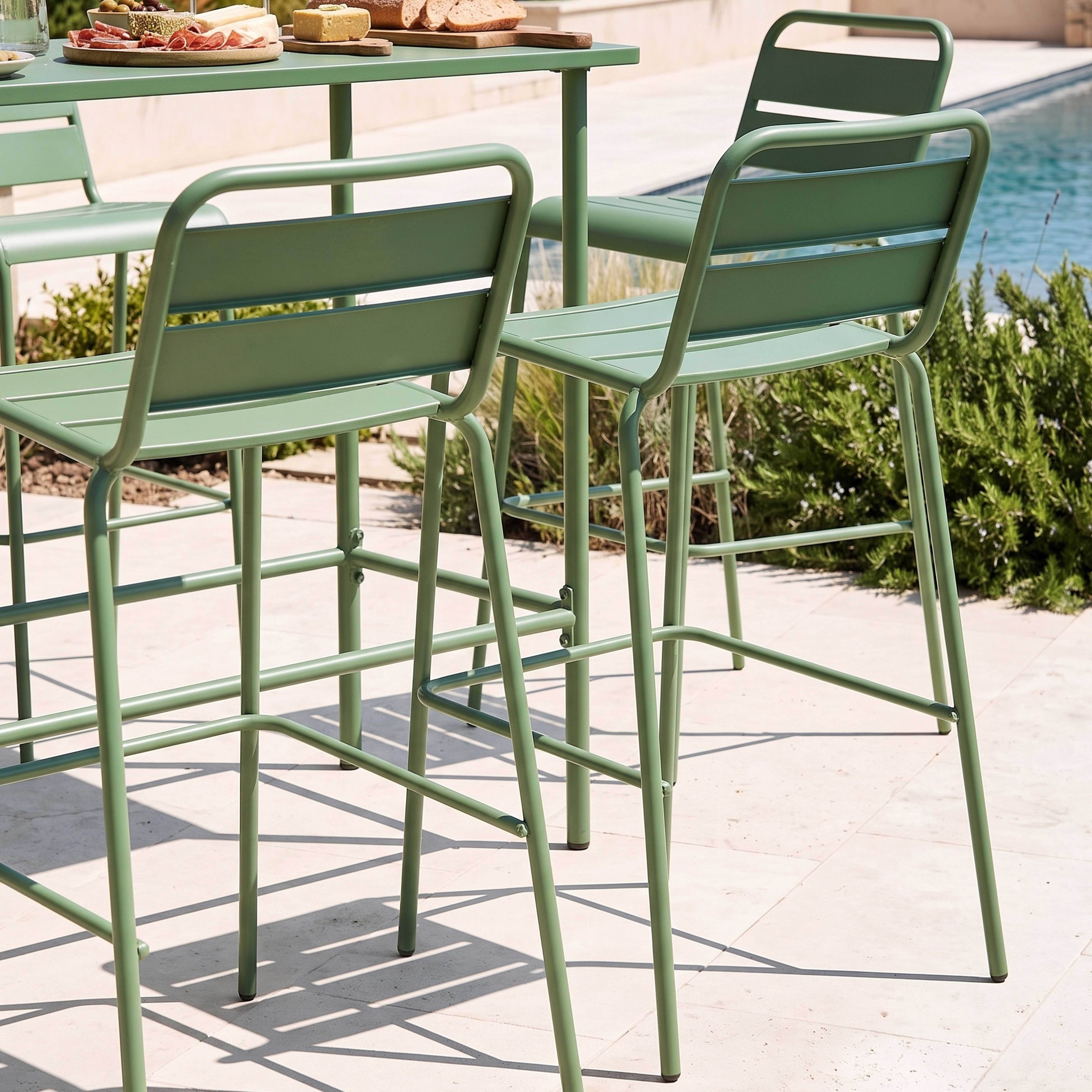 Oviala - Ensemble table haute de jardin et 6 chaises en métal vert cactus Palavas - Oviala - Imagen 3