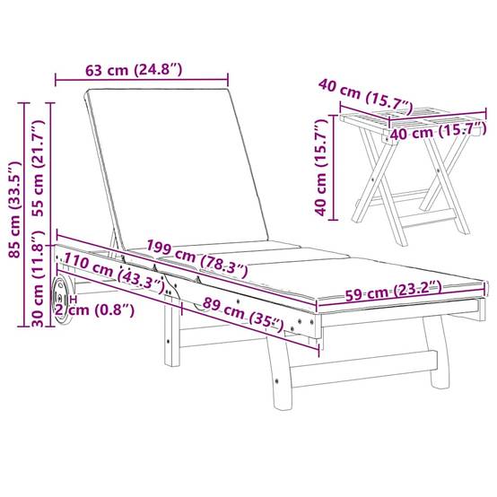 Transat de jardin bois acacia avec table et dossier multipositions marron - ComfortXL Outdoor Living - Image 10