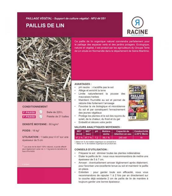 Paillis de lin, organique et naturelle pour jardins potagers, 10 balles de 220l - F-PAI058-10x220 - Image 2