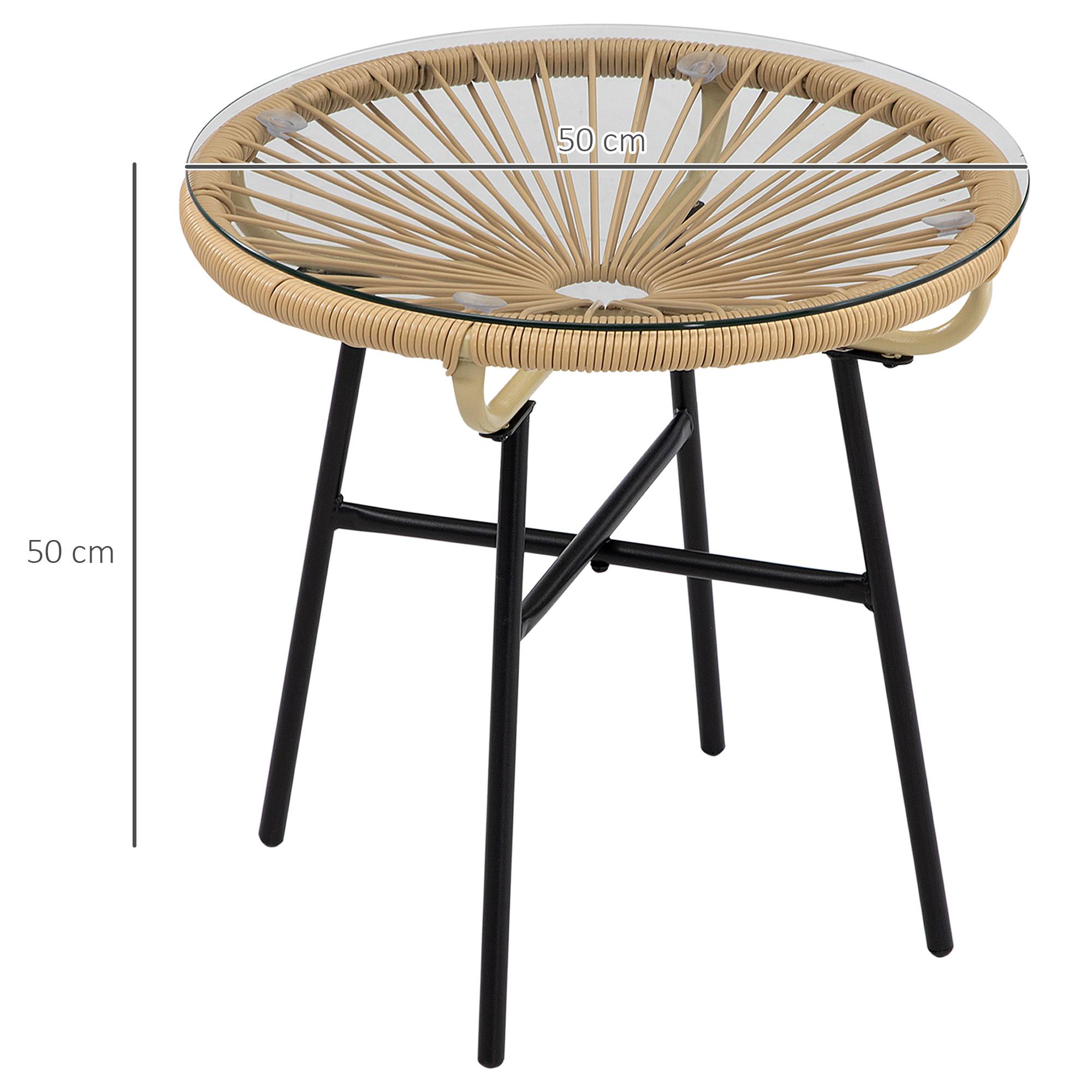 Table basse ronde jardin métal résine tressée terrasse plateau verre Ø50x50cm noir - ComfortXL Outdoor Living - Image 5