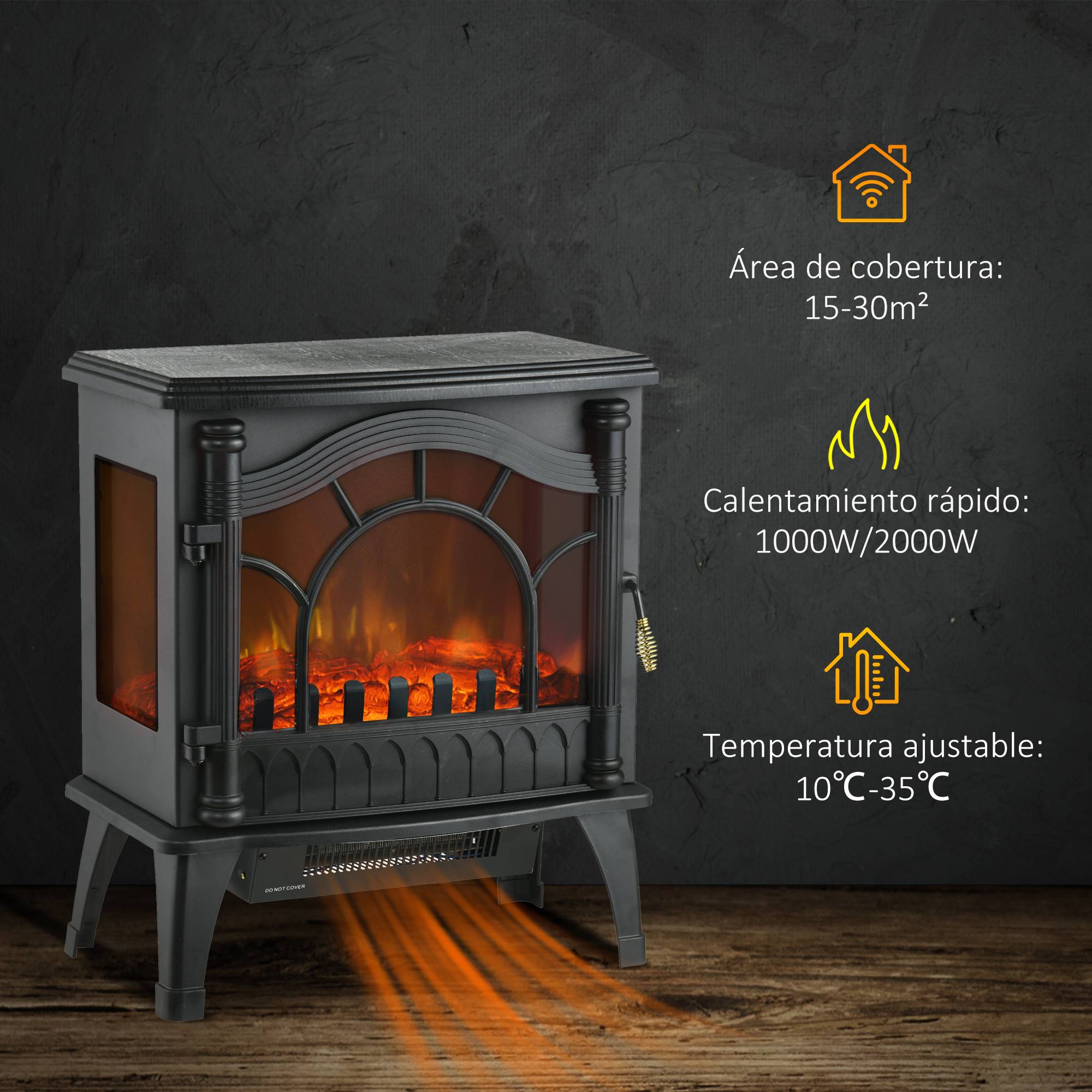 Cheminée électrique 1000W/2000W température réglable protection anti-surchauffe 55x31x58 cm noir - Image 8