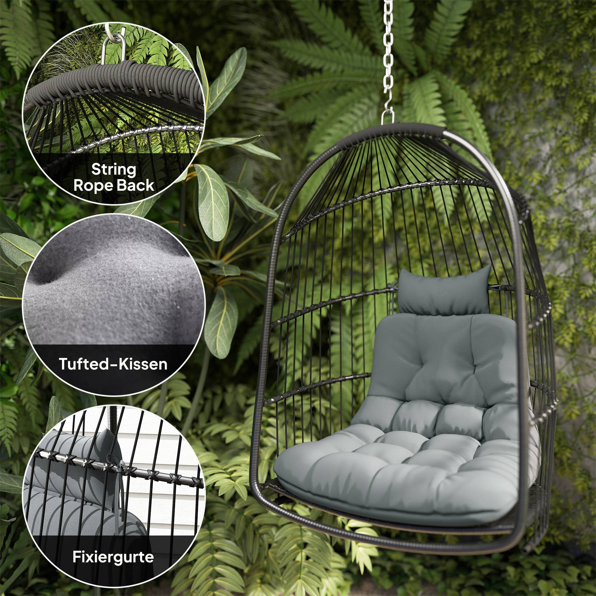Fauteuil suspendu résine tressée gris foncé 74 x 68 x 105 cm - PANGIVO - Image 9