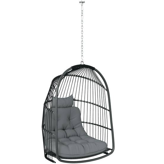 Fauteuil suspendu résine tressée gris foncé 74 x 68 x 105 cm - PANGIVO - Image 2