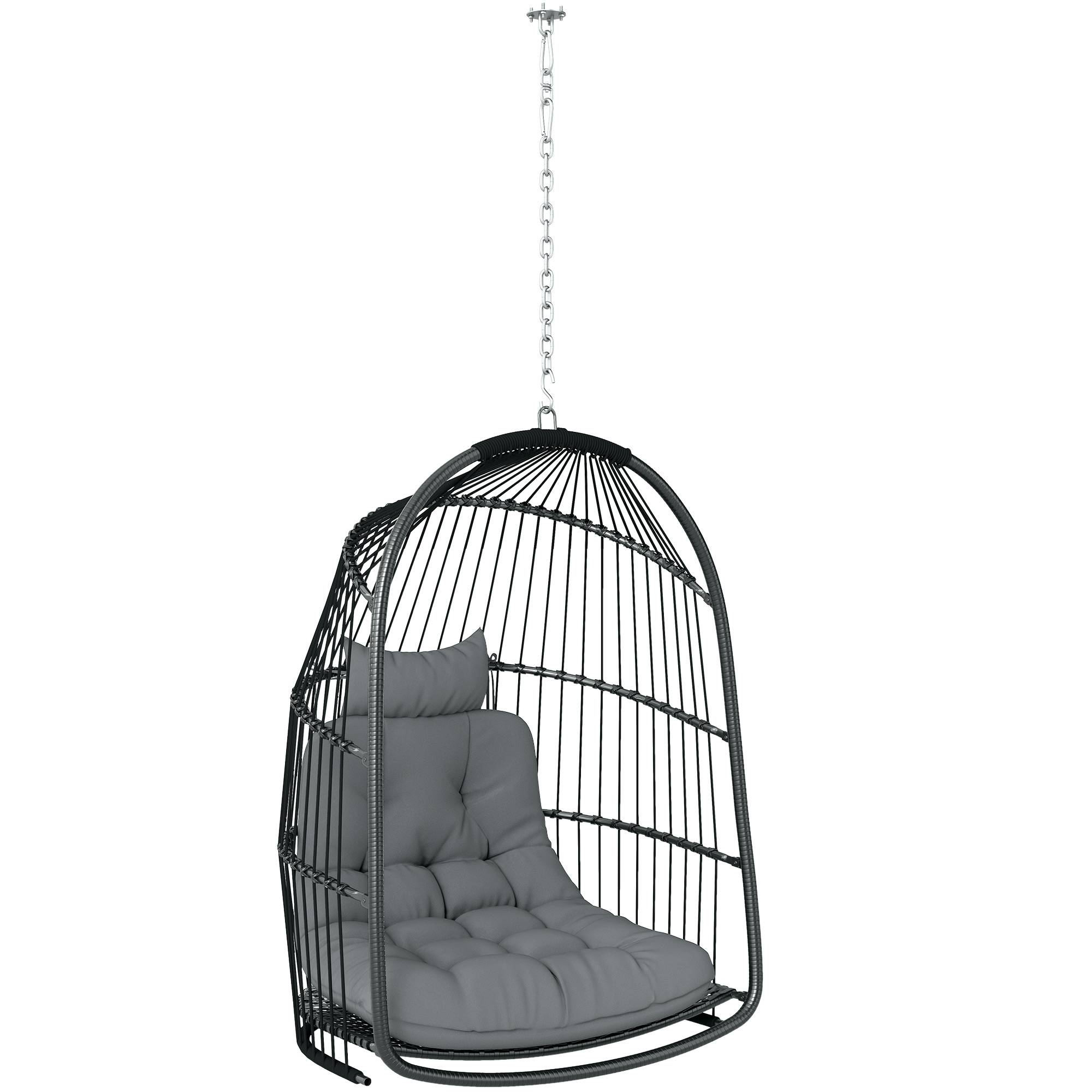 Fauteuil suspendu résine tressée gris foncé 74 x 68 x 105 cm - PANGIVO - Image 2