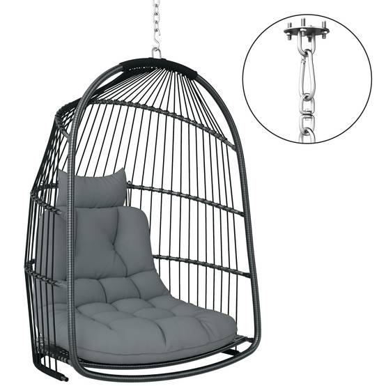 Fauteuil suspendu résine tressée gris foncé 74 x 68 x 105 cm - PANGIVO - Image 1