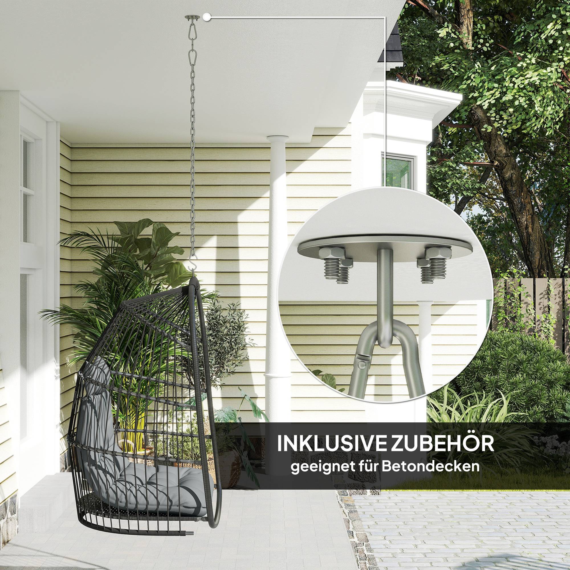 Fauteuil suspendu résine tressée gris foncé 74 x 68 x 105 cm - PANGIVO - Image 10