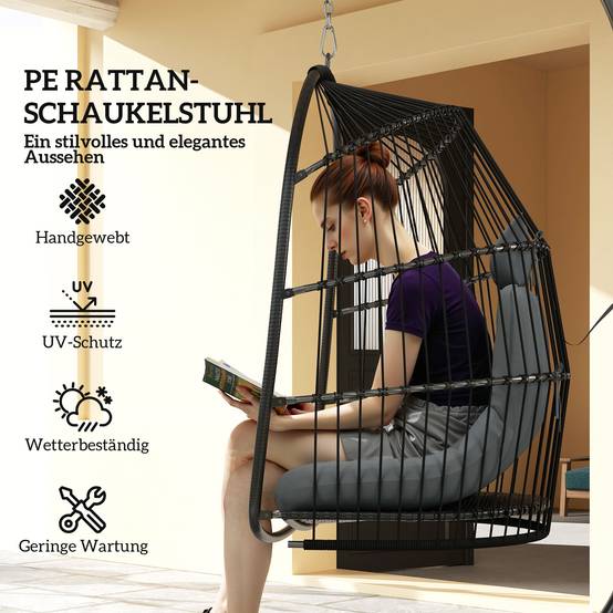 Fauteuil suspendu résine tressée gris foncé 74 x 68 x 105 cm - PANGIVO - Image 7