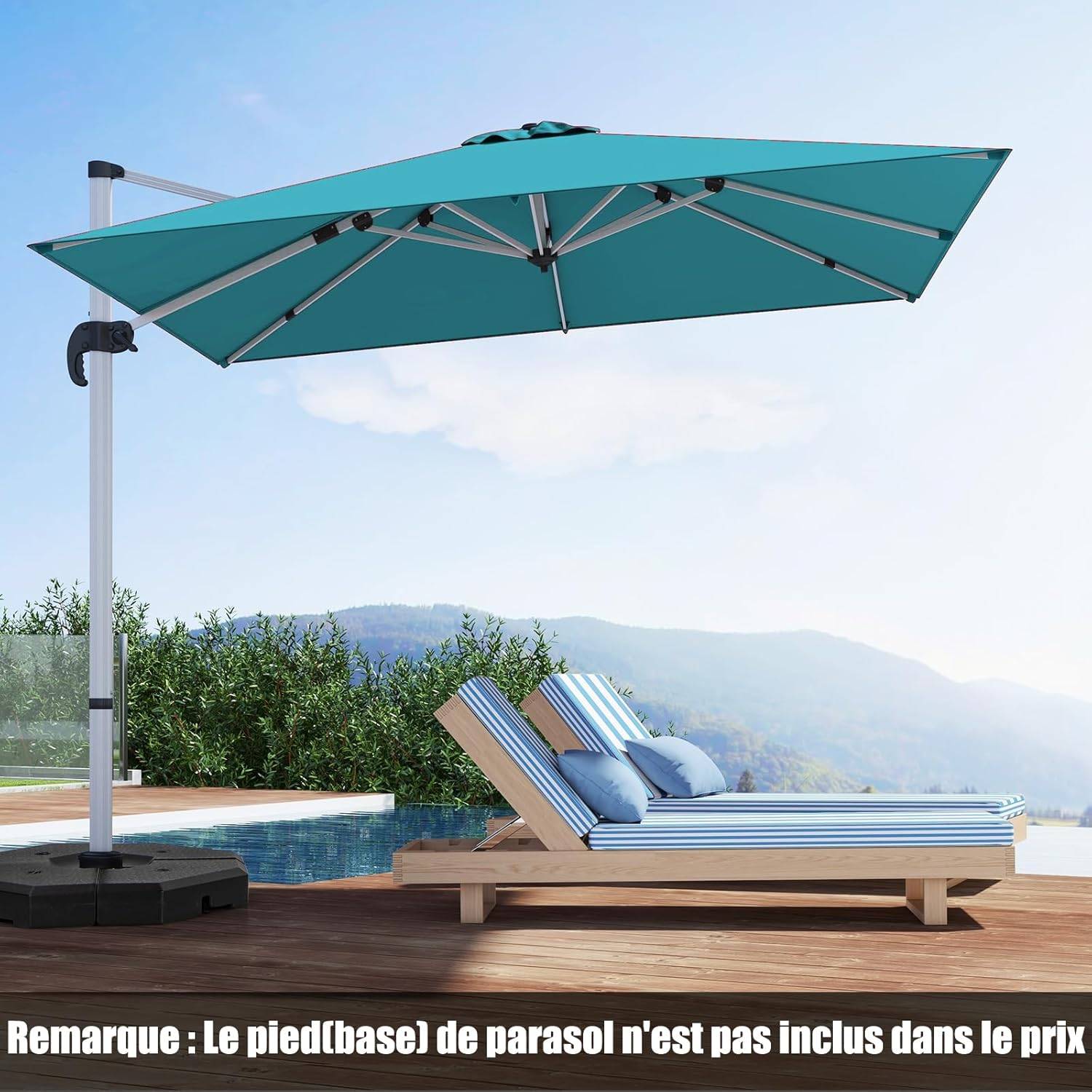 Costway - Parasol Déporté 3x3M, Parasol de Jardin Carré avec Base en Croix, Parasol Inclinable avec 5 Angles et Hauteurs Réglables Bleu - Image 3