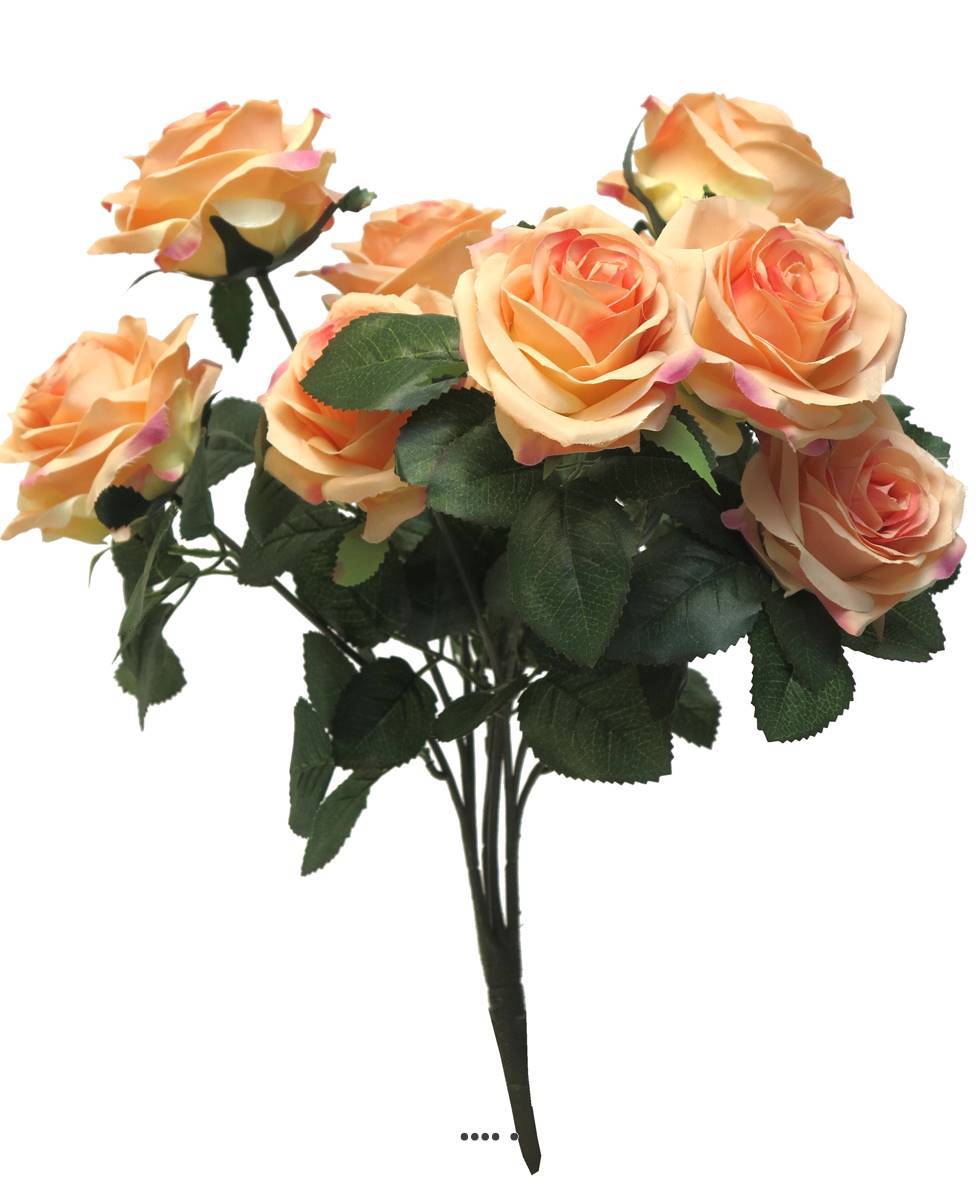 Artificielles - Bouquet de rose Paris artificielle, 10 têtes, H42cm Rose saumon - BEST - couleur: Rose saumon - Imagen 2