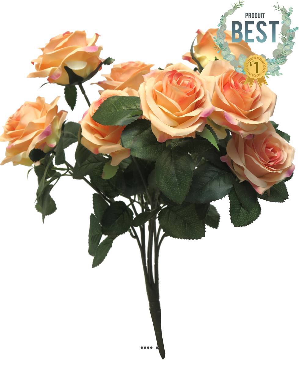 Artificielles - Bouquet de rose Paris artificielle, 10 têtes, H42cm Rose saumon - BEST - couleur: Rose saumon - Imagen 1