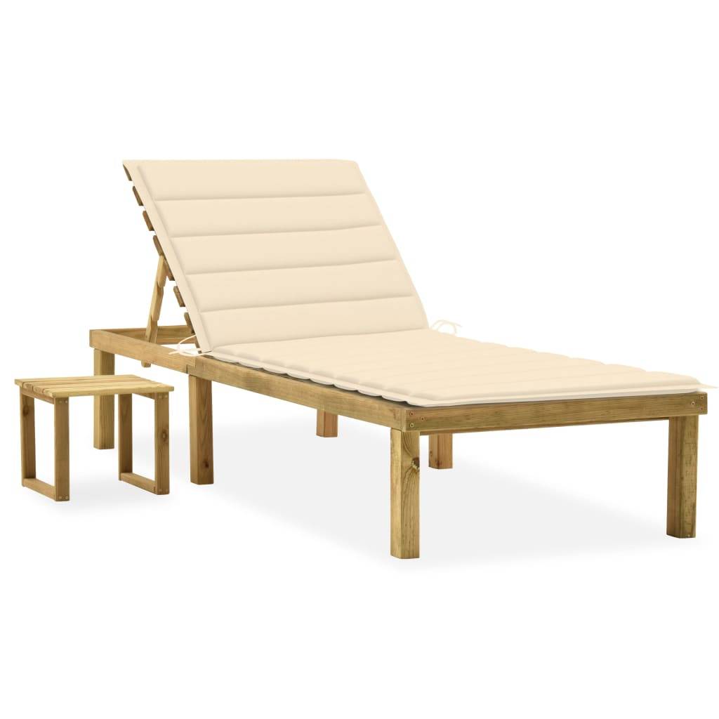 Helloshop26 - Transat chaise longue bain de soleil lit de jardin terrasse meuble d'extérieur avec table et coussin pin imprégné - Imagen 1
